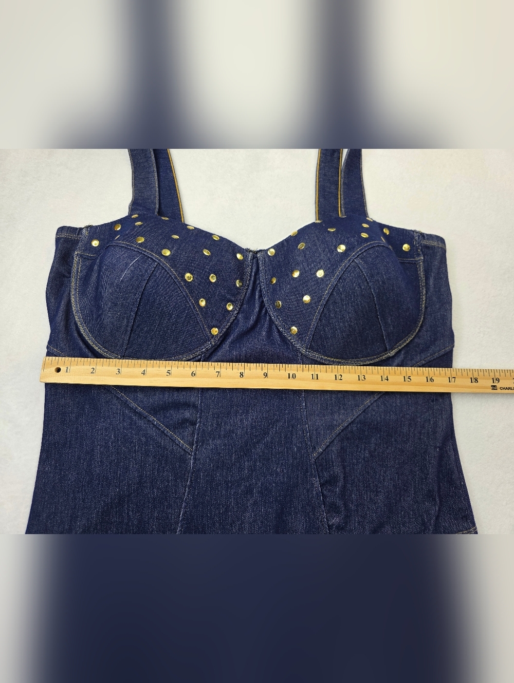Dark Blue 2X Denim Bustier with Stud Detail 3642-CR - Picture 10 of 13